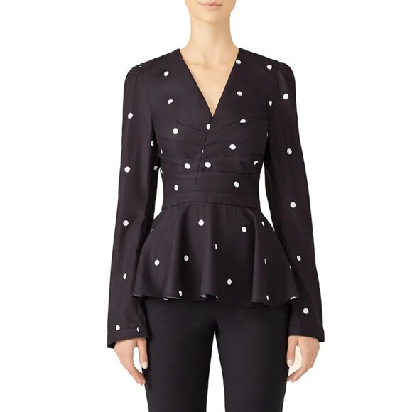 Fame & Partners Black & White Polka Dot The Chen Peplum Top 4 - Picture 1 of 12